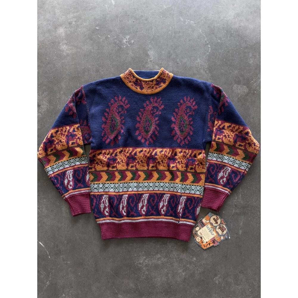 NWT Vintage Bonjour International Abstract Paisley Knitted Acrylic Sweater M 90s